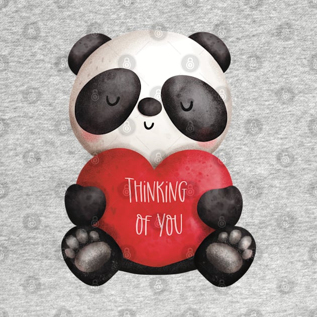 Happy Valentine with a cute panda bear thinking about his love. Thinking of you! by marina63